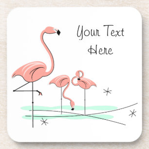 Flamingo Ocean Trio 4 Text coasters plastic