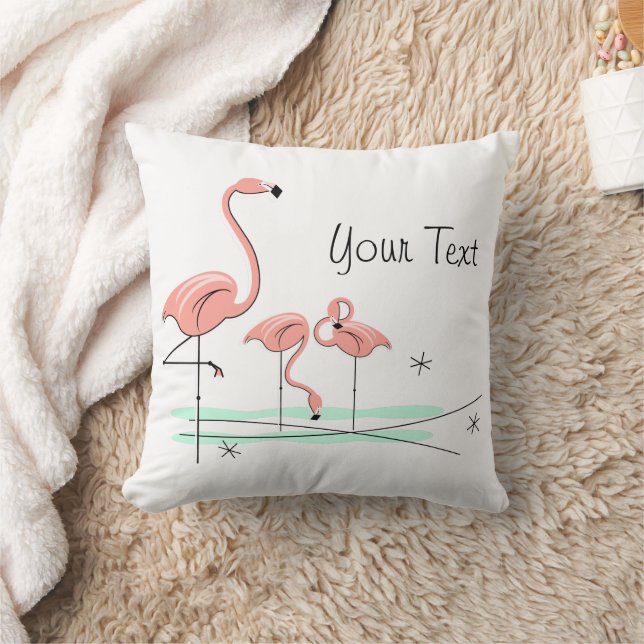 Flamingo Ocean Trio 4 Text coral check back square Cushion (Blanket)