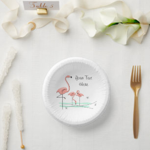 Flamingo Ocean Trio 4 Text Paper Plate