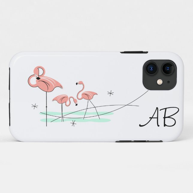 Flamingo Ocean Trio 'Monogram' iPhone case (Back (Horizontal))