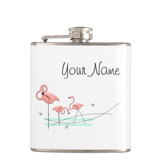 Flamingo Ocean Trio Name wrapped flask (Front)