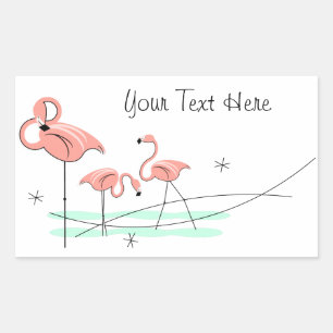 Flamingo Ocean Trio Text sticker rectangle