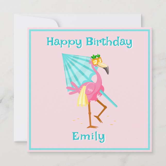 Flamingo off to the Beach Card (Front)