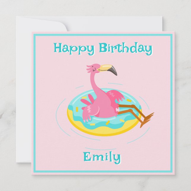 Flamingo on a Pool Ring Card (Front)