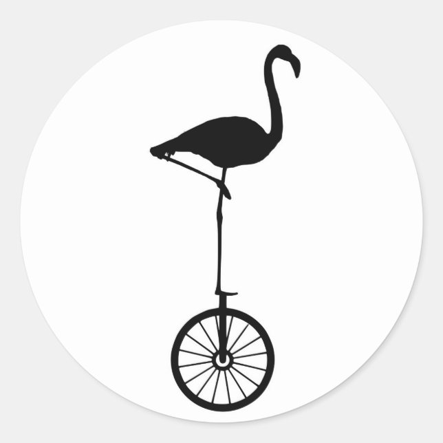 Flamingo on a Wheel Quirky Silhouette Classic Round Sticker (Front)
