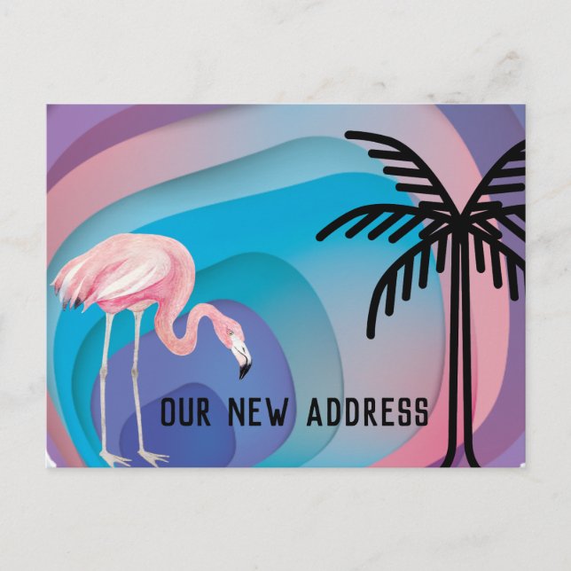 Flamingo on Abstract Gradient Shapes New Address Announcement Postcard (Front)