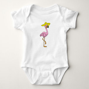 Flamingo on Beach with Hat Baby Bodysuit