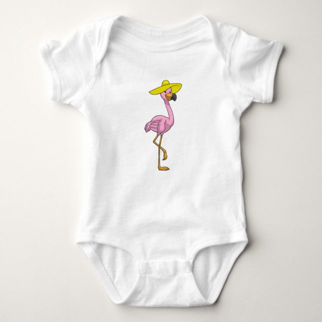 Flamingo on Beach with Hat Baby Bodysuit (Front)