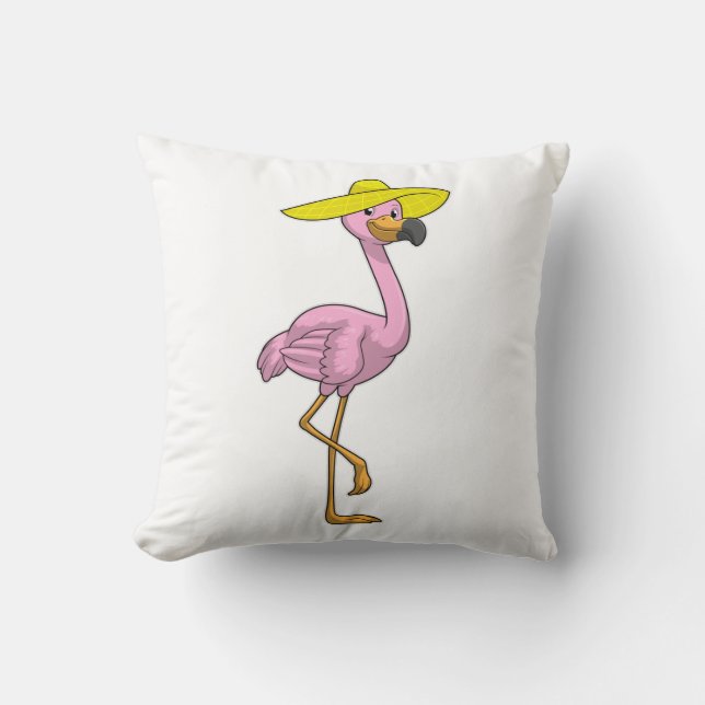 Flamingo on Beach with Hat Cushion (Front)