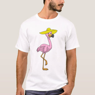 Flamingo on Beach with Hat T-Shirt