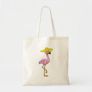 Flamingo on Beach with Hat Tote Bag
