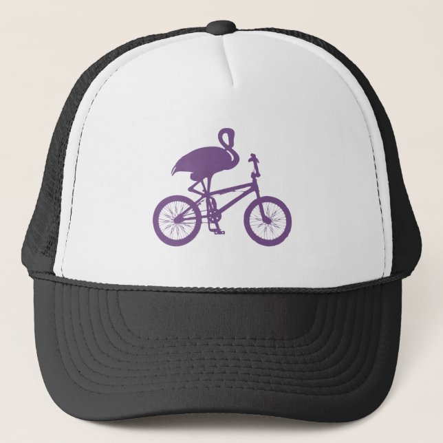 Flamingo on Bicycle Silhouette Trucker Hat (Front)