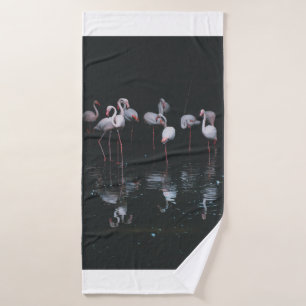 FLAMINGO ON DARK BACKGROUND BATH TOWEL