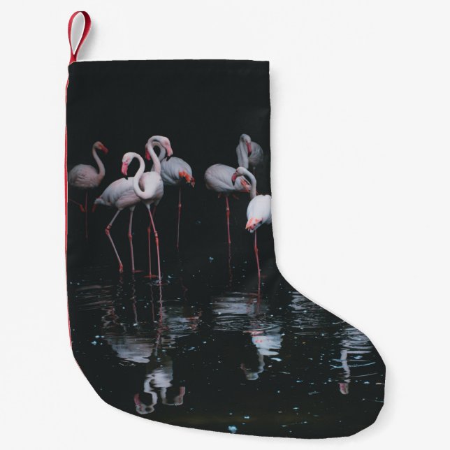 FLAMINGO ON DARK BACKGROUND SMALL CHRISTMAS STOCKING (Front)
