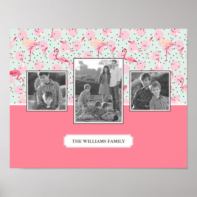 Flamingo On Polka Dots | Family Photos With Text Poster (Front)