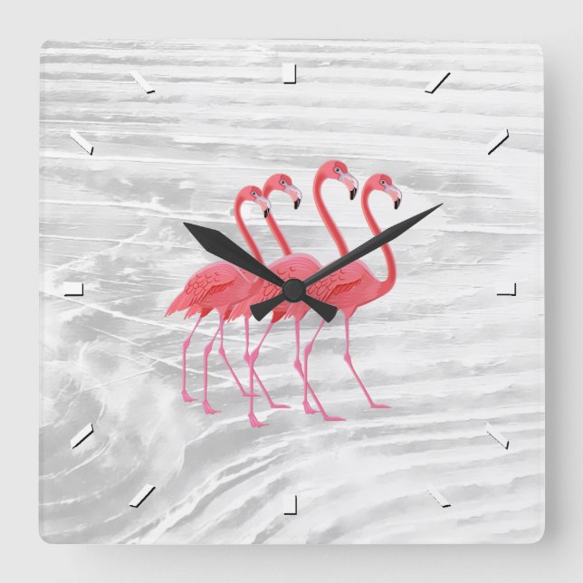 Flamingo on Washed Wood Square Wall Clock (Front)