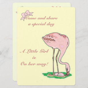 Flamingo on Yellow Baby Girl Invitation