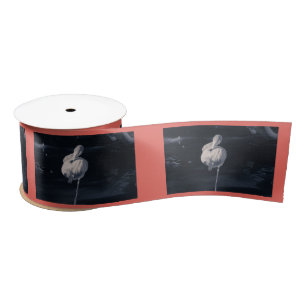 Flamingo One-Leg Black and White Photograph Satin Ribbon