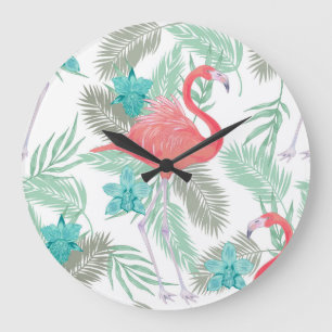 Flamingo, orchid: romantic vintage pattern. large clock