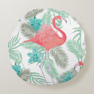 Flamingo, orchid: romantic vintage pattern. round cushion