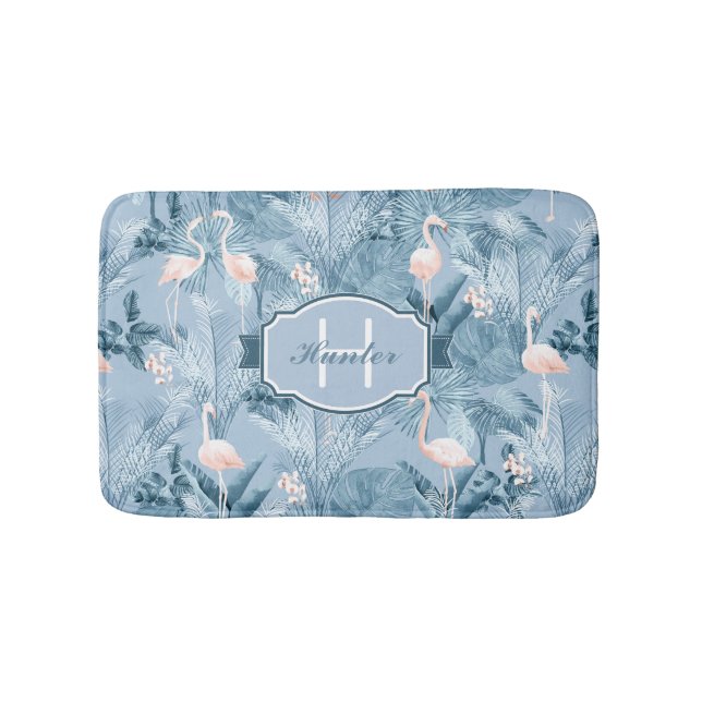 Flamingo Orchid Tropical Pattern Blue ID868 Bath Mat (Front)