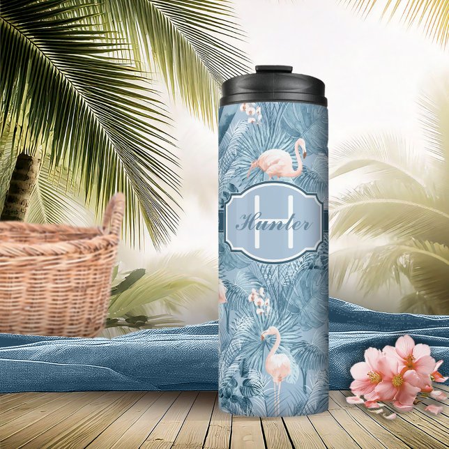 Flamingo Orchid Tropical Pattern Blue ID868 Thermal Tumbler (Creator Uploaded)