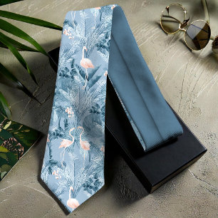 Flamingo Orchid Tropical Pattern Blue ID868 Tie