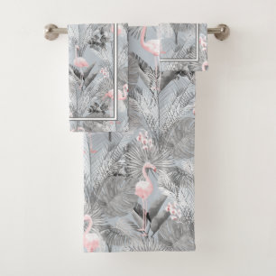 Flamingo Orchid Tropical Pattern Grey ID868 Bath T Bath Towel Set
