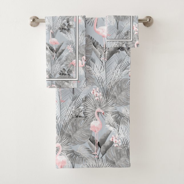 Flamingo Orchid Tropical Pattern Grey ID868 Bath T Towel Set (Insitu)