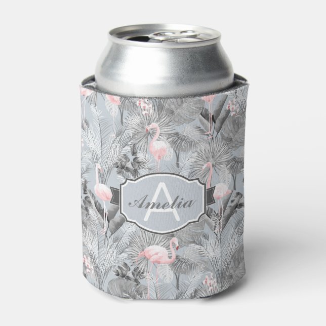 Flamingo Orchid Tropical Pattern Grey ID868 Can Cooler (Can Front)