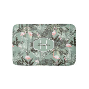 Flamingo Orchid Tropical Pattern Sage ID868 Bath Mat
