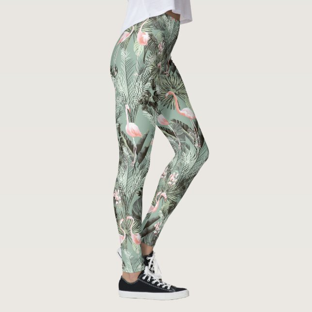 Flamingo Orchid Tropical Pattern Sage ID868 Leggings (Right)