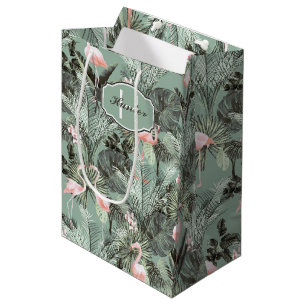 Flamingo Orchid Tropical Pattern Sage ID868 Medium Gift Bag