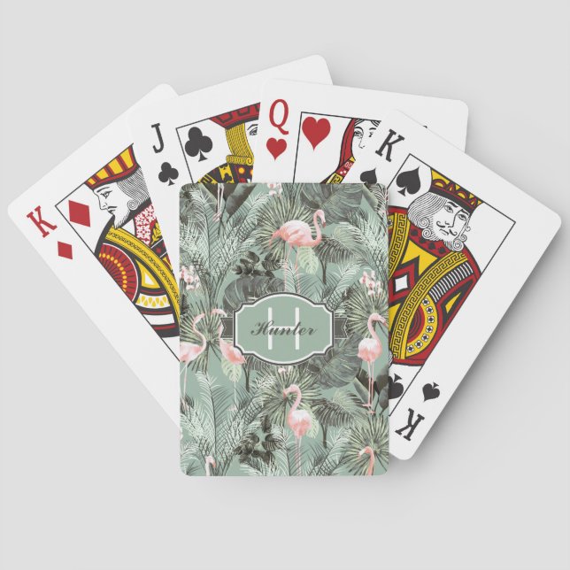Flamingo Orchid Tropical Pattern Sage ID868 Playing Cards (Back)