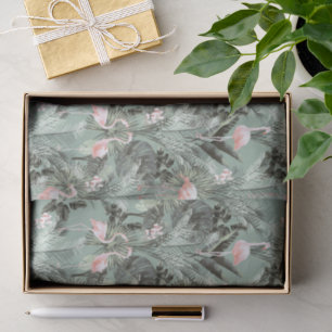 Flamingo Orchid Tropical Pattern Sage ID868 Tissue Paper