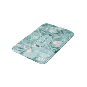 Flamingo Orchid Tropical Pattern Teal ID868 Bath Mat