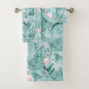 Flamingo Orchid Tropical Pattern Teal ID868 Bath T Towel Set