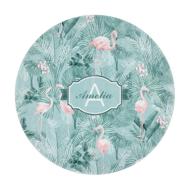 Flamingo Orchid Tropical Pattern Teal ID868 Cutting Board (Front)