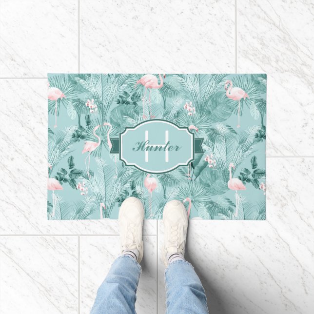 Flamingo Orchid Tropical Pattern Teal ID868 Doormat (Indoor)