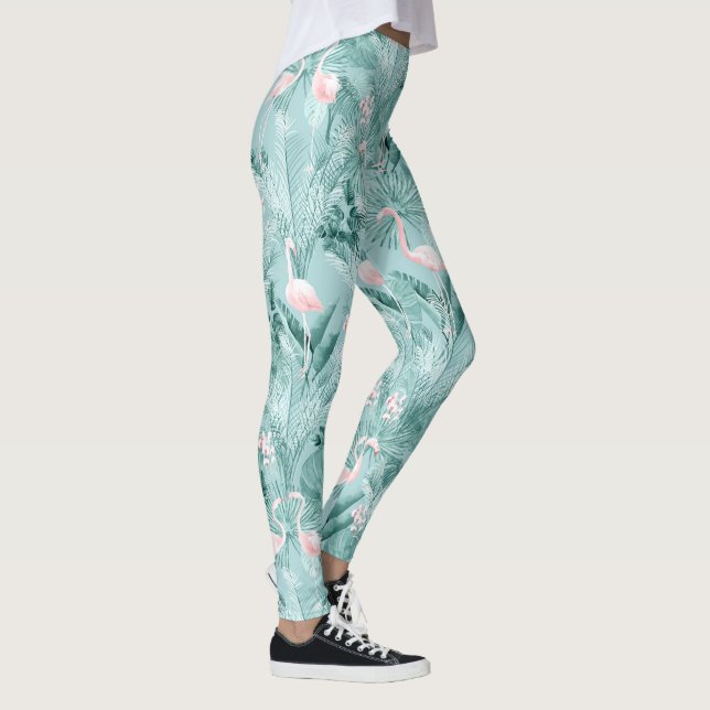 Flamingo Orchid Tropical Pattern Teal ID868 Leggings (Right)
