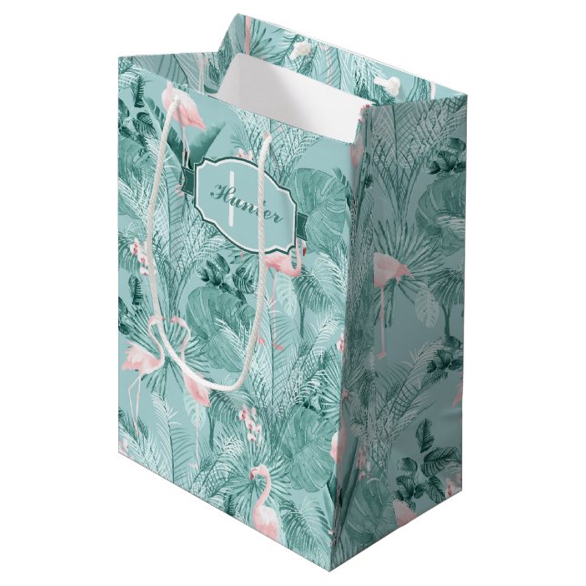 Flamingo Orchid Tropical Pattern Teal ID868 Medium Gift Bag (Front Angled)