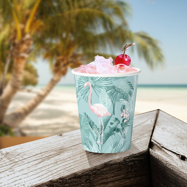 Flamingo Orchid Tropical Pattern Teal ID868 Paper Cups (Creator Uploaded)