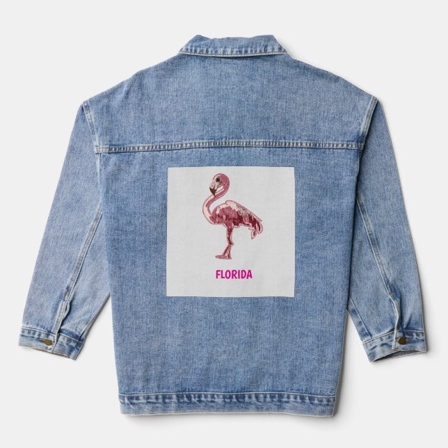Flamingo painted pink Flamingo  Denim Jacket (Back)
