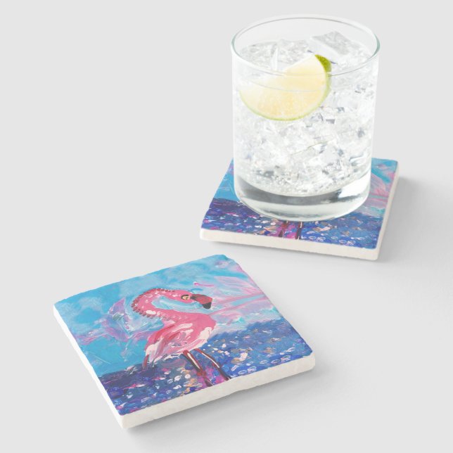 Flamingo Painting Stone Coaster (Side)