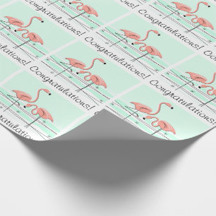 Flamingo Pair 'Congratulations!' green Wrapping Paper