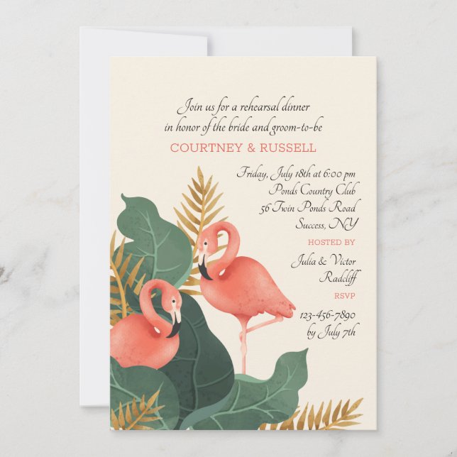 Flamingo Pair Rehearsal Dinner Invitation (Front)