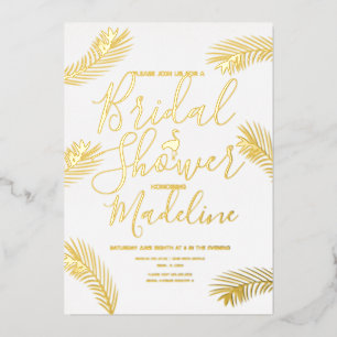 Flamingo Palm  Bridal Shower Foil Pressed  Foil Holiday Card