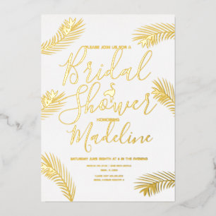 Flamingo Palm  Bridal Shower Foil Pressed  Holiday Card