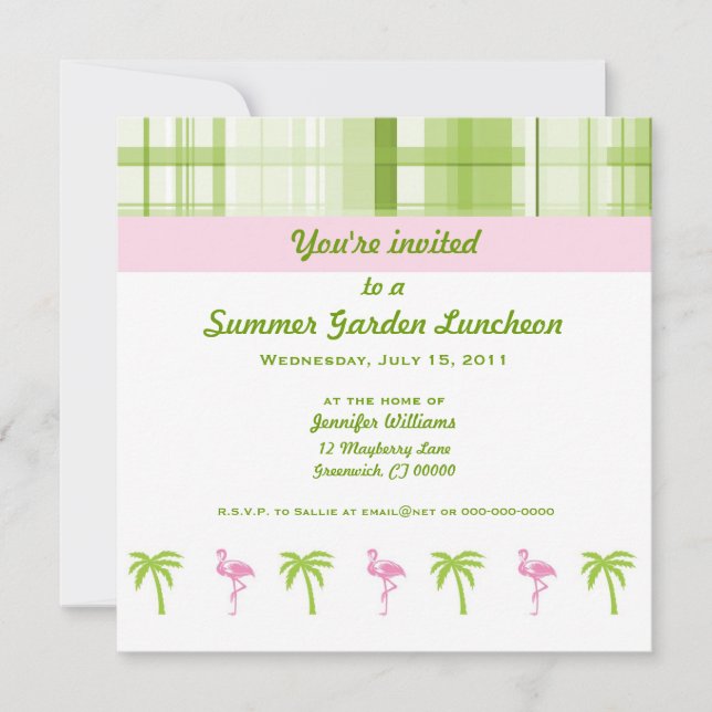 Flamingo & Palm Garden Party Invitation (Front)