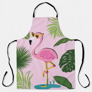 Flamingo Palm Leaves Tropical Design Apron